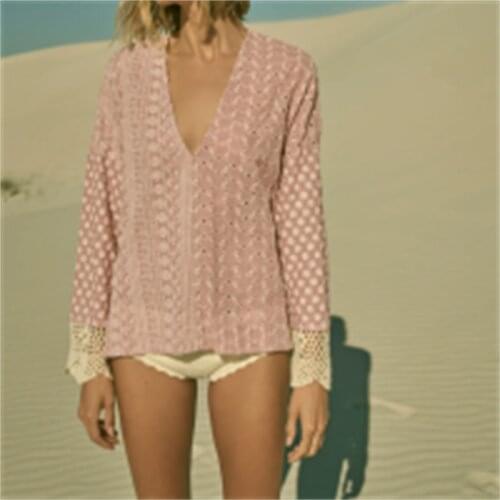 ZXQJ Women 2021 Fashion Hollow Out Embroidery Patchwork Loose Blouses Vintage Long Sleeve Side Vents Female Shirts Chic Tops