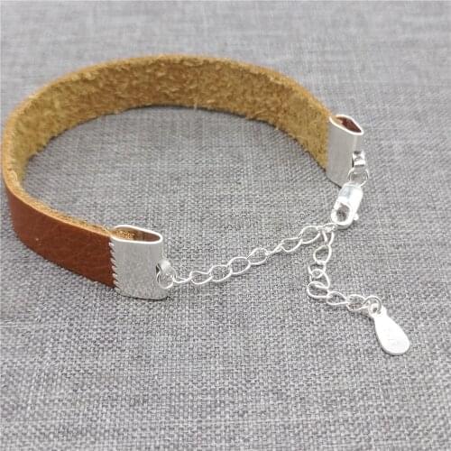 2pcs of 925 Sterling Silver Ribbon Crimp Ends w/ Extension Chain Lobster Clasp