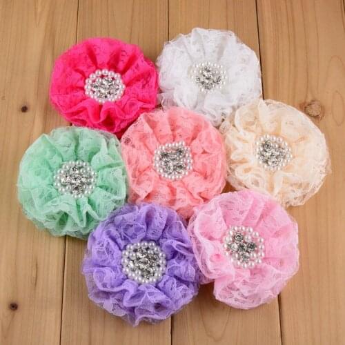 20 pcs/lot , Beaded Lace Flower , Gorgeous Lace Flower with Rhinestone and Pearl Beaded Center