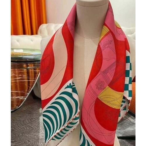 2021 new arrival winter spring classic 100% pure silk scarf twill hand made roll 90*90 cm shawl wrap for women lady