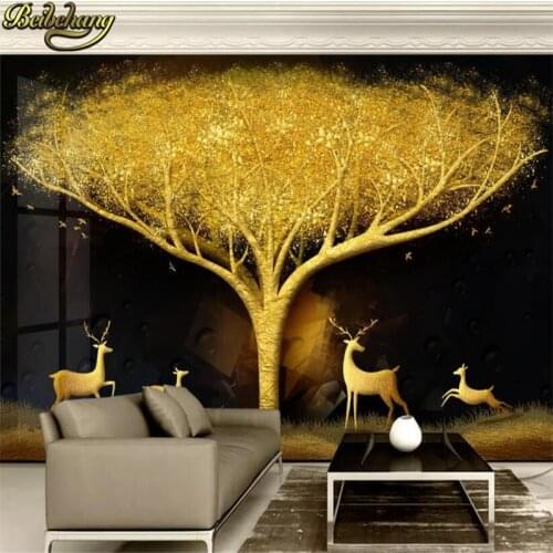 Beibehang custom Nordic Golden tree 3D wall papers home decor TV sofa background papier peint mural 3d wallpaper roll fotobehang