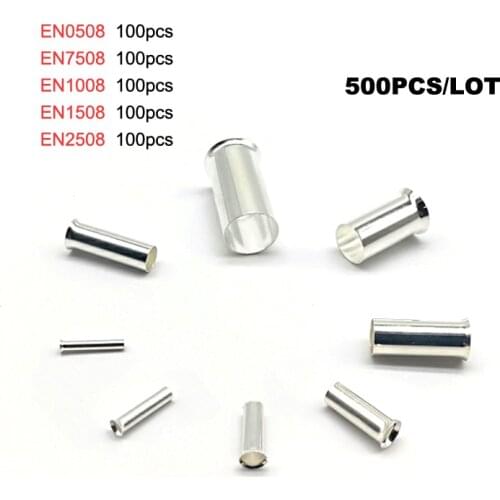 500pcs Copper tube bare cord end terminals Electrical crimp naked terminal wire connectors EN0508~EN2508 cable ferrules 22-14AWG