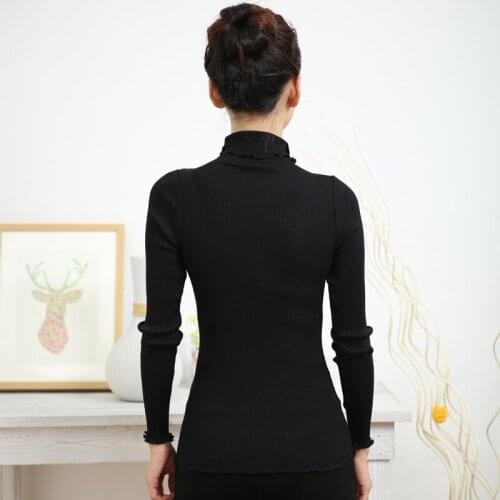 70%Nature Silk 30% Cotton High Necked Bottoming Shirt Basic Style Seamless Long Sleeved Sweater High Elastic Thread T-shirt