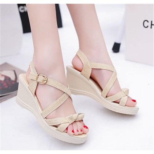 2019 Summer Fashion Solid Women Sandals Casual New Platform High Heels Female Sandals Wedge Open Toe Buckles Female Shoes