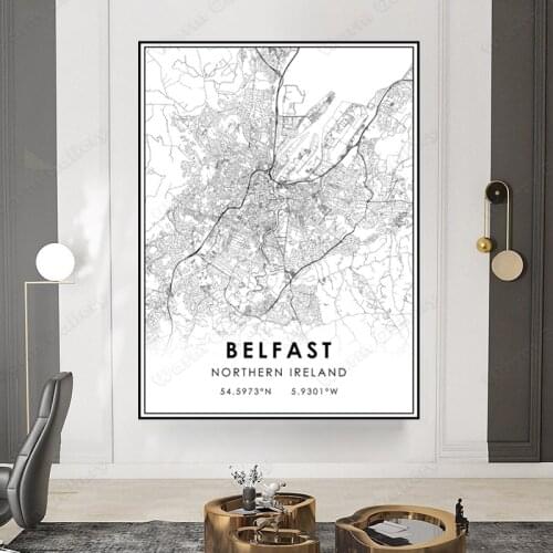 Black and White City Map The Belfast City Map Poster HD Print Wall Art Canvas Nordic Landscape Painting For Home Decor