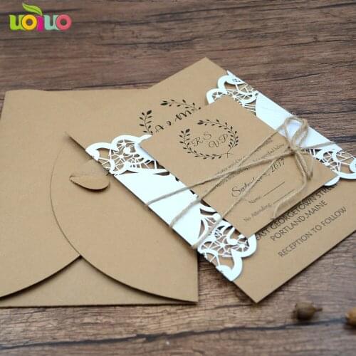 10Sets Luxury Vintage Baby Birthday Party Invitation Card Hot Sell Wedding Favor Invitation Card with Ribbon Rsvp