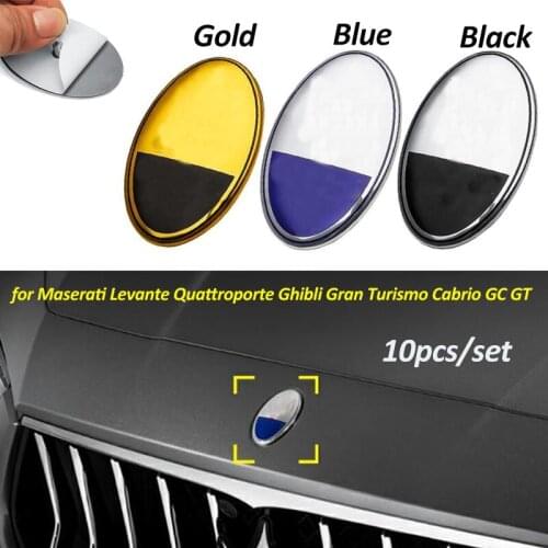 10pcs Car Logo Front Hood Emblem Badge Decals Sticker for Maserati Levante Quattroporte Ghibli Gran Turismo Cabrio GC GT