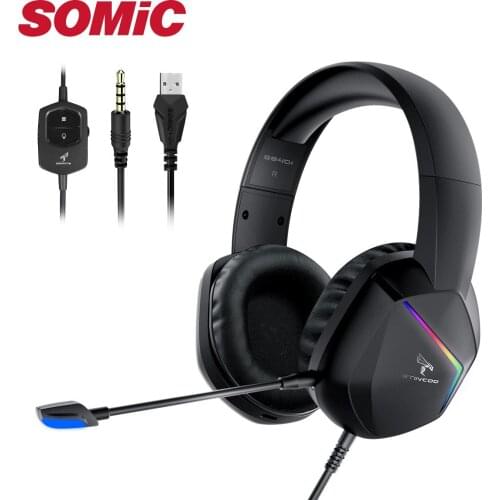 SOMIC GS401 Head-mounted Headset 2.4G Wireless Gaming Headset with RGB Light Effect 50mm Moving Coil Unit Adjustable Microphone