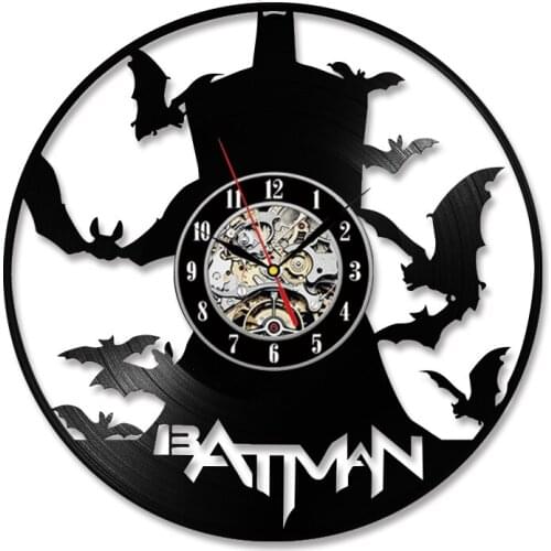Gotham City Superhero Inspired Vinyl Record Clock For Boys Bedroom American Comic Cut Out Longplay Wall Clock Retro Home Decor
