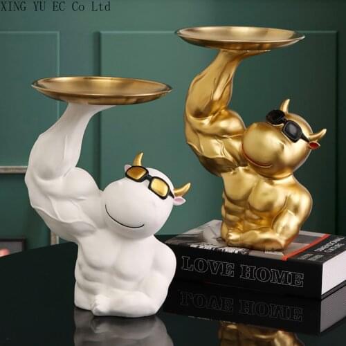 Creative Animal Decoration Muscle Cow Storage Tray Home Storage Decoration Resin Crafts Living Room Decoration Opening Gift