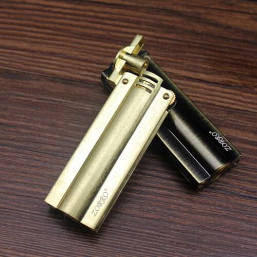 Zorro brass kerosene lighter Retro trench ultra-thin portable Gasoline Flint Grinding Wheel Smoking men women cigarettes gift