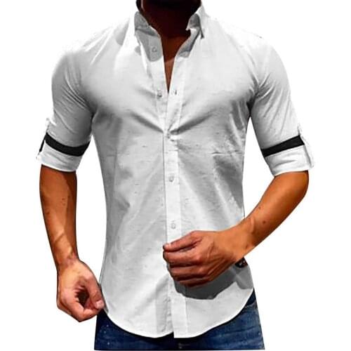 Summer Mens Turn Down Collar Solid Shirt Men Button Down Slim Fit Shirts Tops Male Single-breasted Tops Casual Daily S-3XL