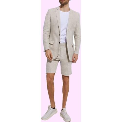 Summer Custom Clothing Grey Blazer Handsome Fashion Oversize Slim Fit Grey Groomsmen Tuxedos Wedding Beach Party Male Shorts