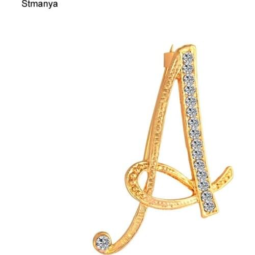 Hot Sale Crystal 26 letters Brooches For Women Men Girls Sweater Scarf Suit Charming Female Brooch Pins Fashion Jewelry H1303