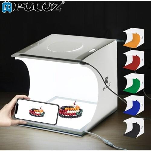 PULUZ Mini Photo Box Studio Shadowless Light Lamp PPanel Pad+Studio Shooting Tent White Light Box Tent Box Kit 6 Colors Bacdrops