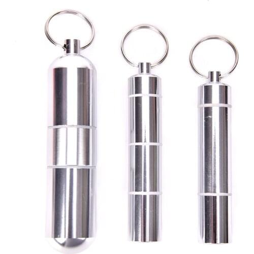 Mini Pill Box Capsule Shape Aluminum Pill Case Keychain Outdoor Pocket Pill Holder Container Delicate Medicine Box 3 Size