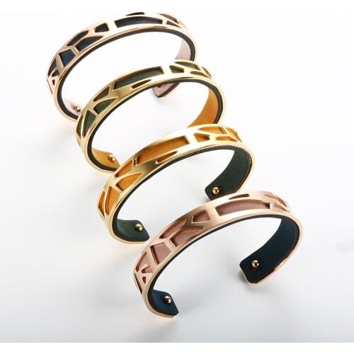 Fashion Punk Rock Four Color Leather Bracelets Mens Cuff Bangles Vintage Gold Color Stainless Steel Charm Jewelry Accessories