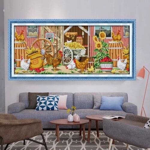 Farmhouse Cross Stitch Kits Sunset canvas Printed pattern patterns Country house Embroidery Needlework Easy Cross-stitch set