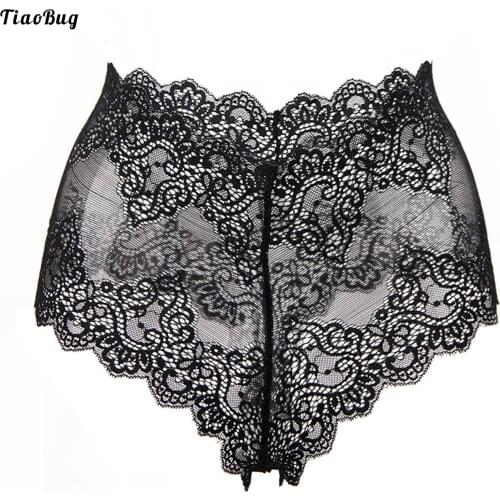 TiaoBug Women Adult Charming Lace Mesh See-Through Lace Underwear Solid Color Mid-waist Boxer Briefs Panties