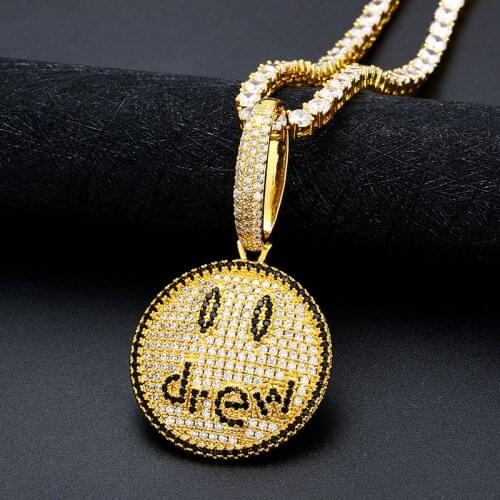 Drew Round Smiling Face Pendant Necklace Men Hip Hop Jewelry Micro Pave Colorful Zircon Lovers Iced Out Cubic Zirconia Pendant