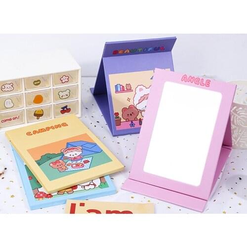 Simple Portable Makeup Mirror Thick Folding Flip Cartoon Dressing Mirror For Home Office Travel RP