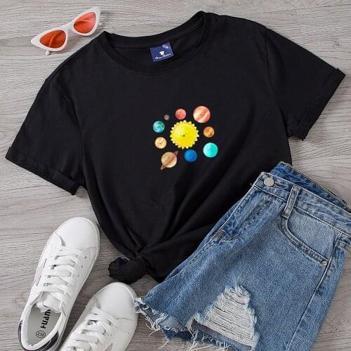 Oversized Girls Shirts Planet Tshirt Cotton Soft Goth Aesthetic Graphic Women Summer Unisex Harajuku Blouses Short Sleeve Tees