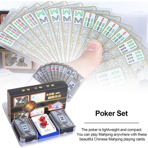 Crystal Mahjong Set Waterproof Portable Plastic Mahjong Playing Cards Set With 2 Dices Flannelette Bag For Family Gathering Part