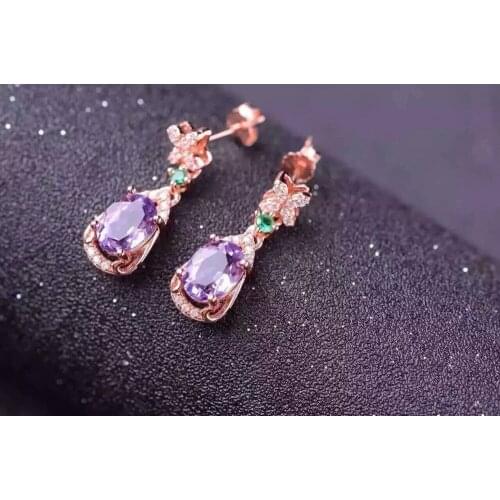 Natural amethyst drop earrings 925 silver natural crystal drop earrings for women personality Butterfly Fashion for anniversary