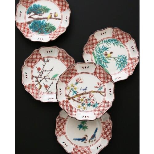 Burned hand draw birds imported from Japan in the spring and autumn anise dish dish dish high-grade tableware box sets