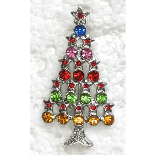 Rhinestone Christmas tree Pin brooches C256