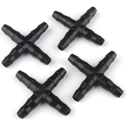 500pcs 4/7mm Hose Cross Connectors Drip Irrigation System 4ways Connector Garden Plants Flower Automatic Watering Pipe Joints