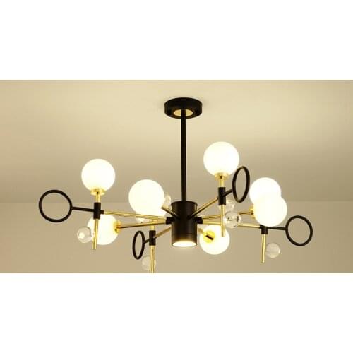 G4 led Postmodern Iron Glass Black White Lustre Chandelier Lighting Suspension Luminaire Lampen For Foyer