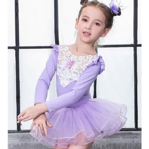 Girls dance dress long sleeve lace ballet dress platter tutu ballerina dress leotard for kids