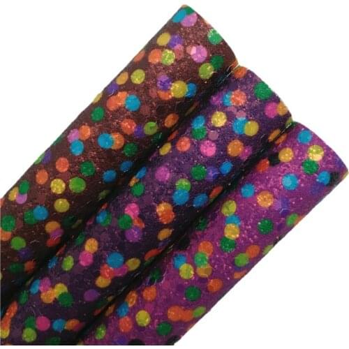 Polka Dots Printed Chunky Glitter Vinyl Fabric Sheet Felt Backing Synthetic Leather Faux Vinil For Bows Earrings DIY T559B