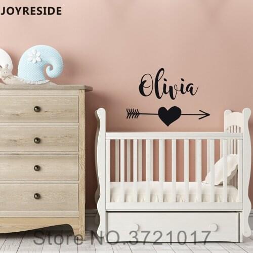 JOYRESIDE Arrow Heart Personalized Custom Name Wall Decal Vinyl Sticker For Kid Girl Baby Bedroom Decoration Art DIY Decor XY070