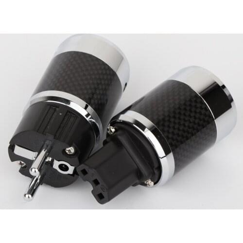 Yter one pair Rhodium Plated US Power Cable Plug, IEC Carbon Fiber Metal Chassis Connector Female male HIFI Power Plugs