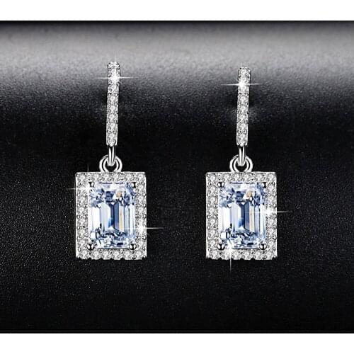 Utimtree New Trendy Square Big Crystal Earrings for Women Statement Earring Jewelry Cubic Zirconia Wedding Drop Brincos Bijoux