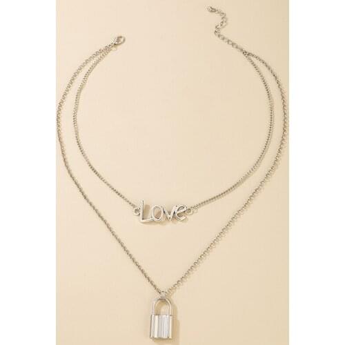 1PC Lock Pendant Necklace for Women Silver Alloy Metal Hollow Love Jewelry Collar Love Heart Pendant Necklace For Women Jewelry