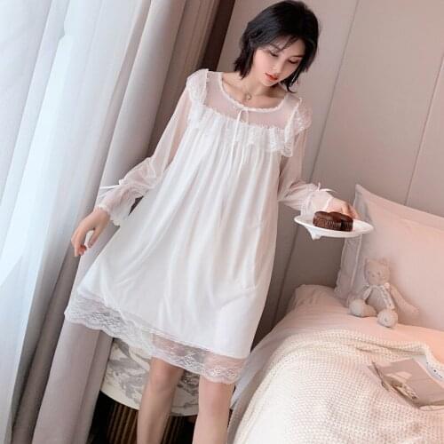 Womens Lolita Dress Princess Sleepshirts Vintage Palace Style Lace Embroidered Nightgowns Victorian Nightdress Lounge Sleepwear