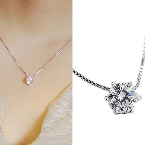1pcs Silver Plated Rhinestone Chain Choker Necklace women Wedding Crystal Zircon Pendant Necklace mujer kolye fashion Jewelry