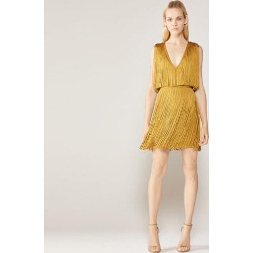 2020 New Arrivals Dresses For Women Party Dresses V-Neck Sleeveless Mini Tassel Vestido De Mujer Sexy Dress