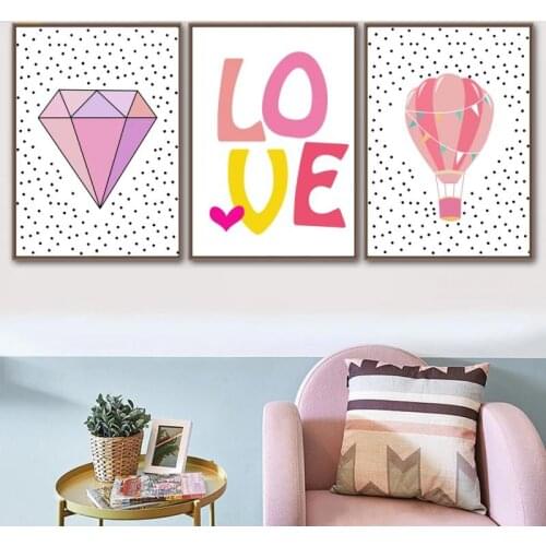Cartoon Canvas Painting Diamond Hot Air Balloon Love Quotes Nordic Posters and Prints Decorative Pictures Home Decor Wall Art