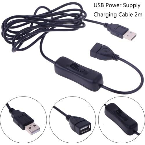 1Pc 2m USB Cable Male to Female Switch ON OFF Cable Toggle LED Lamp Power Line
