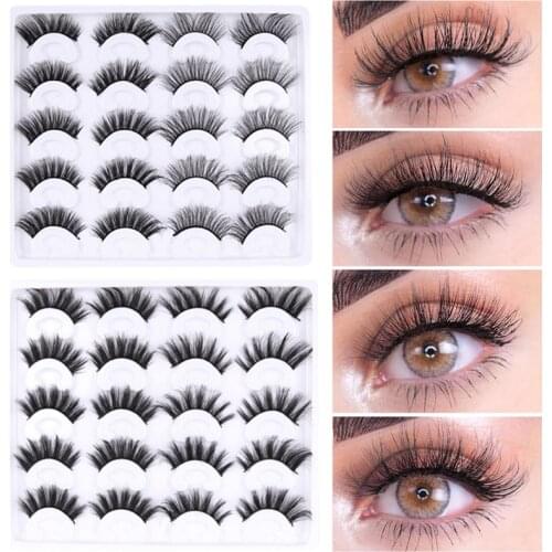 10 Pairs 3D Fake Lashes Thick Long Natural Mink Hair False Eyelashes Crisscross Fluffy Wispy Eyelash Makeup Extension Tools