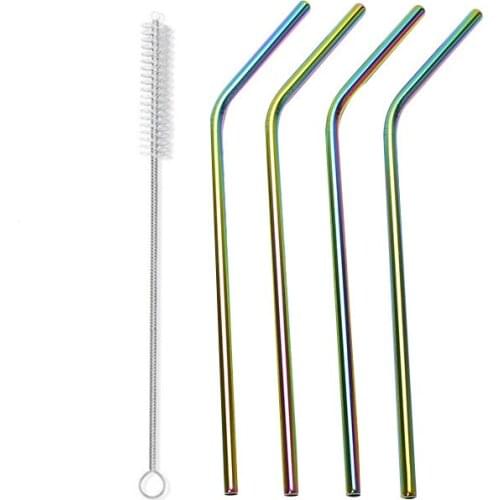 100pcs Stainless Steel Drinking Straws+Cleaner Brush Reusable Unfolded Bend Metal Straw Gold Black Kitchen tool lin 4530