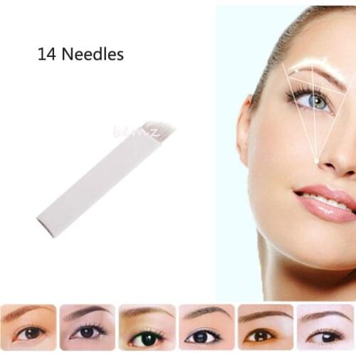 20 Pieces Per Lot 14 Pin Sterilized Stainless Steel 3D Embroidery Eyebrow Permanent Makeup Needles Blade