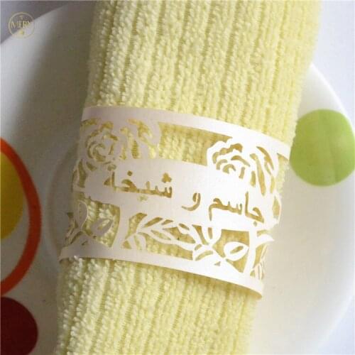150pcs Free shipping laser cut ivory rose wedding table napkin rings