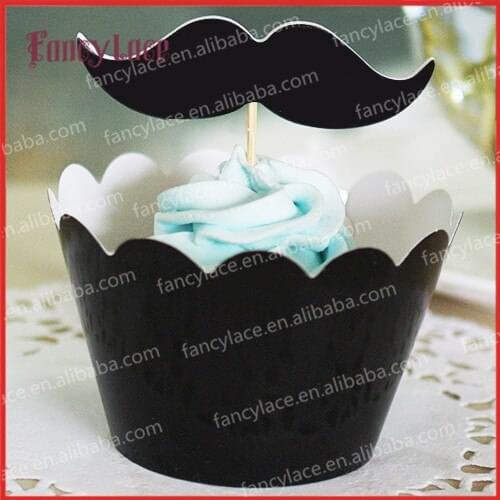 24pcs Black Cool Man Mustache Cupcake Wrapper+Cupcake Topper,Party Cupcake Decoration,Kids Birthday Party Decoration