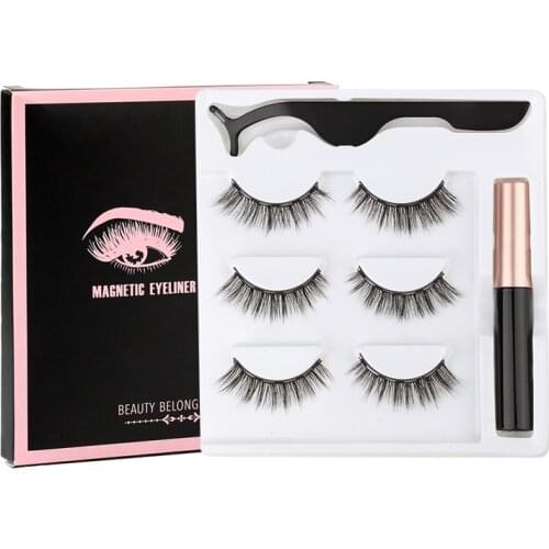 SHIDISHANGPIN 3 Pairs Magnetic Eyelashes 3D Mink Eyelashes Magnetic Eyeliner Magnetic Lashes Short False Lashes Lasting Handmade