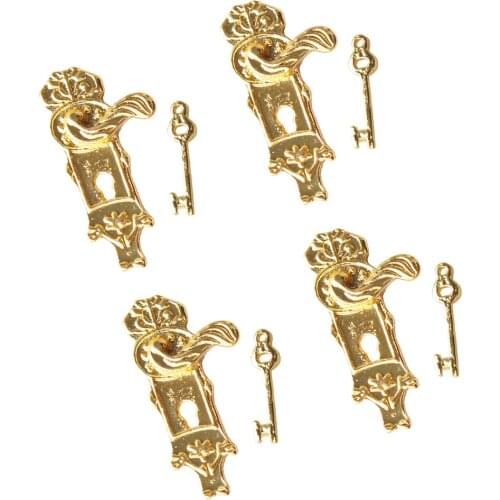 4Sets Dollhouse Miniature Alloy Door Locks with Keys for 1/12 Dollhouse Accs